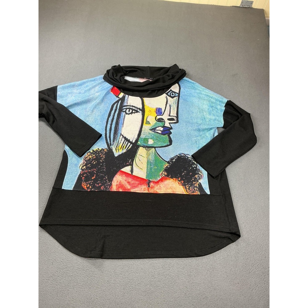 Carine Shirt Womens XL Picasso Abstract Face Art Cowl Neck Tunic Top